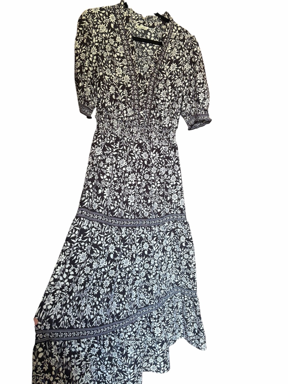 Max Studio Cottagecore Black & White Floral Tiered Maxi Dress - Picture 5 of 7